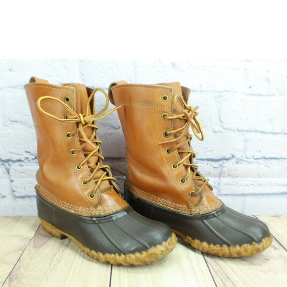 Vintage LL Bean Brown Leather Lace-Up Unlined Mid-Calf Duck Boots Size 6 M - Picture 3 of 9
